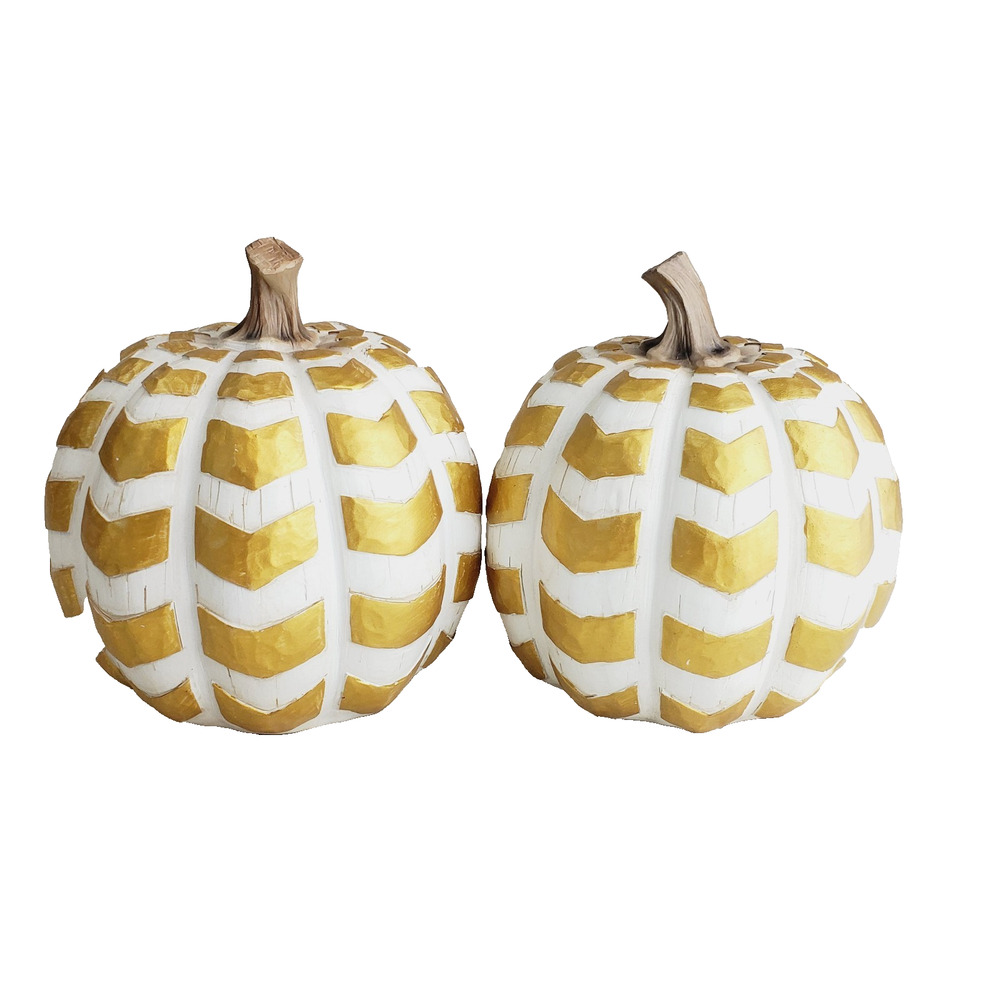 Robert Staley Signature Collection Fall Pumpkin 2 PC 6.5 X 6.5 White & Gold 2014 - Picture 2 of 8